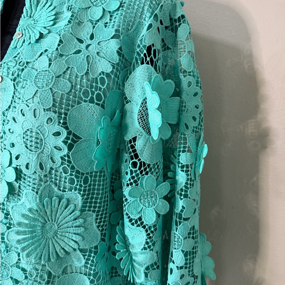 Floral Lace Mini Dress in Teal - Picture 2 of 7
